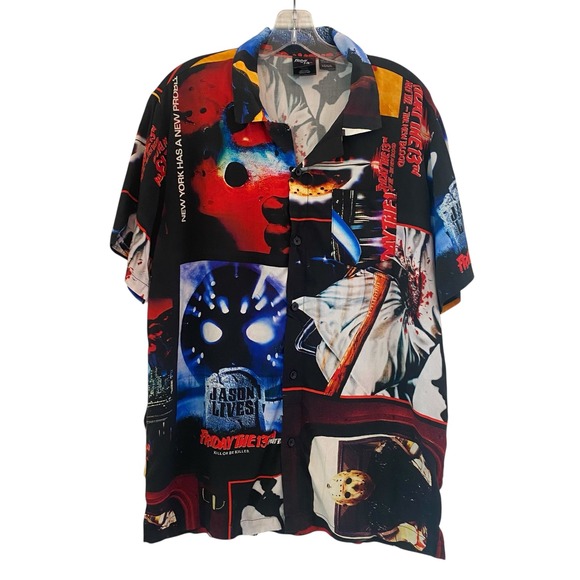 Friday the 13th Jason Lives Voorhees Horror Button Shirt Large Halloween - Picture 1 of 10